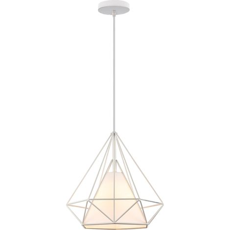 Metal Pendant Light White, Industrial Metal Iron Hanging Ceiling Lamp Ø25cm Diamond Cage Chandelier for Kitchen Island Dinding Room White 1PCS (1/5)