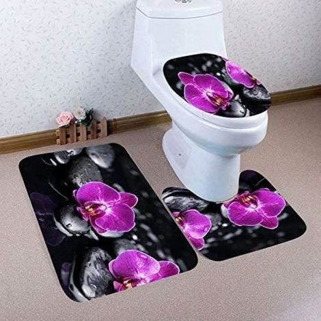 3 pièces tapis antidérapant sur pied de bain + couvercle de toilette + ensemble de tapis de bain -pour salle de bain (1/2)