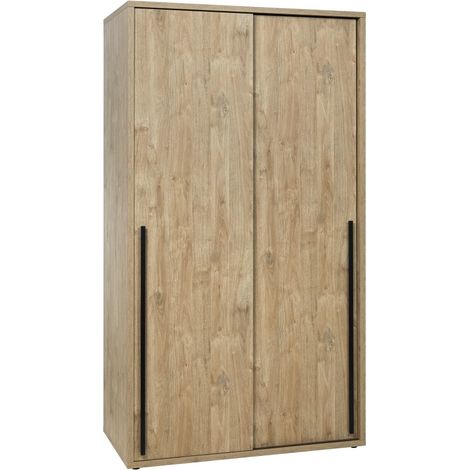 Kleiderschrank 120cm für Schlafzimmer mit 2 Schiebetüren, Kollektion MEGEVE, Farbe goldenes Eichenholz.