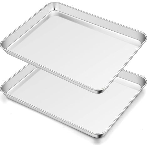 2-teiliges Toaster-Backblech-Set, Edelstahl-Backform, 26,5 x 20,5 x 2,5 cm, leicht zu reinigen, geeignet für Backöfen. (1/5)