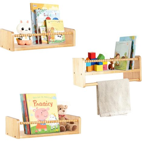 Youyijia Kinder Bücherregal Wand aus Massivholz, 40cm Wandregal Kinderzimmer, Montessori Regal für Bücher und Spielzeug, Schweberegal Holz, Offenes Kinderbuchregal zur Aufbewahrung im Kinderzimmer (40
