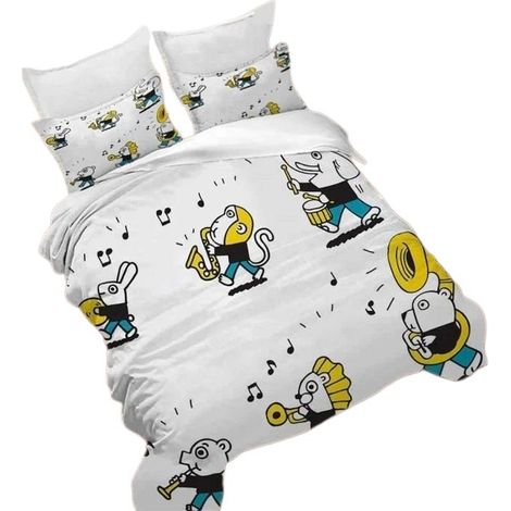 Housse de couette en microfibre 220 x 240 cm, imprimé animaux et instruments de musique, 3D, infroissable (1/5)