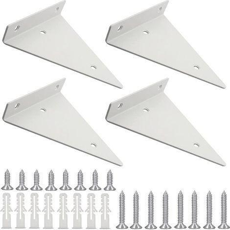 White 3" Triangle Shelf Brackets, 4 Pack Heavy Duty Iron Wall Mount Brackets with Screws, Right Angle Invisible Wall Shelf Brackets, Large Capacity, White (1/3)