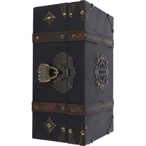 Coffret de rangement vintage en bois pour bijoux, documents, livres et cadeaux  coffre au trésor verrouillable. (1/5)