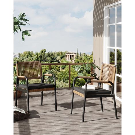 2 chaises empilables rotin - cadre métal résistant - coussins confortables - terrasse balcon - brun - 84x40x52.5cm