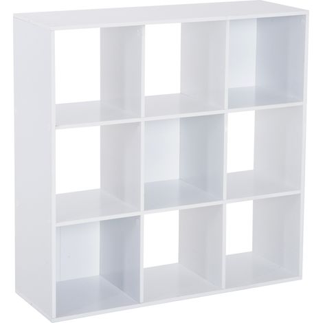 Libreria a 9 cubi bianca 91x91x29,5 cm, Scaffalatura modulare 3x3, Pannello truciolare, Kit anti-ribaltamento