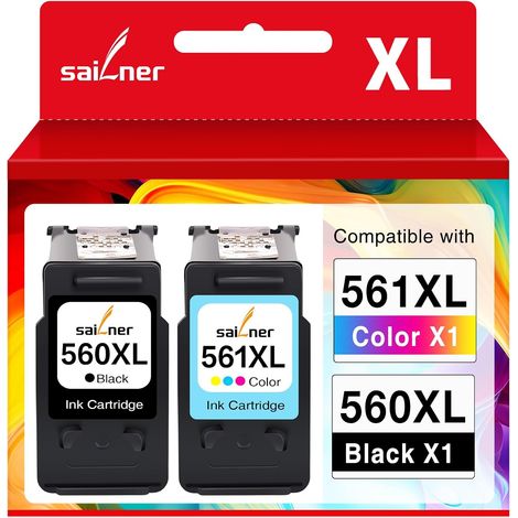 PG-560/CL-561 XL Cartouches d'encre Remplacement pour Encre Canon 560 561 pour Canon Pixma TS5350 TS5350a TS7450a TS5300 TS5350i TS5351 TS7450 TS5351a, 2 Packs (1 x Noir, 1 x Couleur) (1/5)