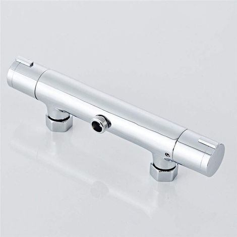 Mitigeur de douche thermostatique pour salle, Robinet de Baignoire avec Thermostat Arrêt de Sécurité à 38°C, Mural Robinet de Douche avec 2 Sorties, argent (1/4)