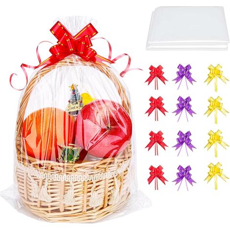 Set of 12 extra-large clear cellophane gift bags for presentation baskets, transparent plastic bags with 12 ties, cellophane bags for holiday gifts (1/5)