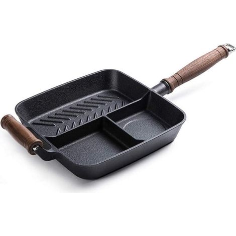 Poêle à Frire en Fonte, Casserole pour Petit-déjeuner, poêle à Steak Multifonction, Fond Plat, antiadhésive, 26 cm (1/4)