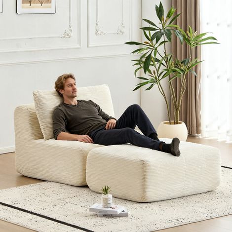 Fauteuil lounge avec repose-pieds en velours côtelé, sans montage