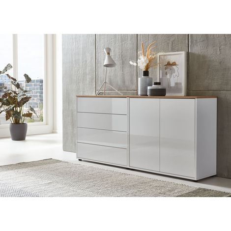 BMG Möbel Kommode Mailand Set 3 Artisan (in weiß-Oberboden Artisan Eiche/Hochglanz weiß), Schubladenkommode Anrichte Sideboard