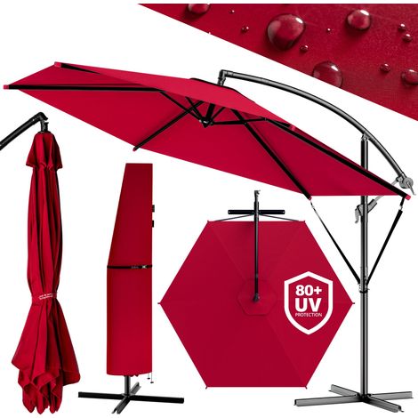 Parasol déporté inclinable Ø330cm en aluminium avec manivelle – Protection UV 80+ – Hauteur 240cm – Toile hydrofuge rouge – Kingsleeve