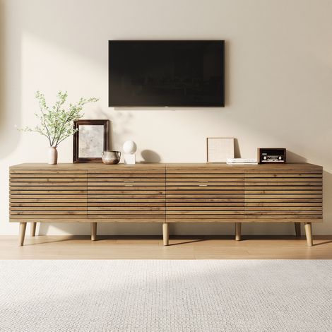 Mobile porta TV con finitura effetto legno,180x40x46 cm,mobile basso da soggiorno con 4 ante e design a doghe traforate,gestione cavi,ampio spazio contenitivo (1/5)