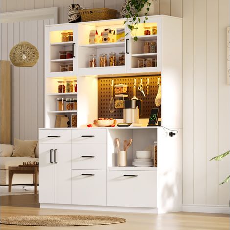 Mobile cucina con piano di lavoro, LED RGB e prese, 5 cassetti, bianco HAVRYA (1/5)