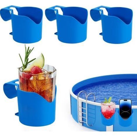 Lot de 4 porte-gobelets pour piscine, porte-gobelets d'extérieur - stable, pratique, se fixe à la piscine (1/5)