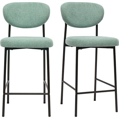 Barhocker mit fester Sitzfläche aus strukturiertem Samtgewebe in Céladon H65 cm (2er-Set) BREKA