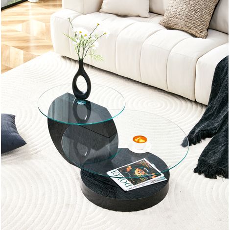 Couchtisch 70x70 cm schwarz transparent aus MDF und Glas mit mehrstufiger Ablage (1/5)