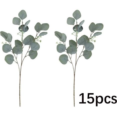 SABIR 15 Pièces Plantes Artificielles Eucalyptus, Faux Eucalyptus Artificiel, Vert Feuilles D'eucalyptus, Branche de Feuilles D’Eucalyptus Argenté, pour Mariage, Jardin, Maison, Bureau, Décoration (1/5)