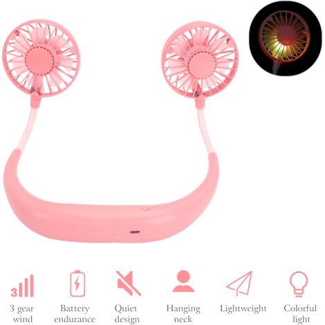 Ventilador portátil compacto y personal, mini ventilador de cuello recargable por USB, 3 velocidades y luz de colores, ideal para la oficina, viajes y acampadas al aire libre.