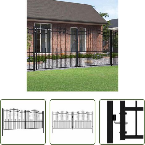 vidaXL Portail en acier - Portail de clôture Kampen avec pointe en forme de lance, noir, 394,5 x 172 cm, acier (1/5)