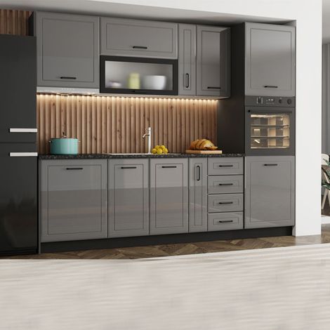 Despensa de Cocina Mogan, Mueble de Cocina 5 Estantes, Puerta de Batiente, 2 Puertas, 60x58x214h cm Gris (1/5)