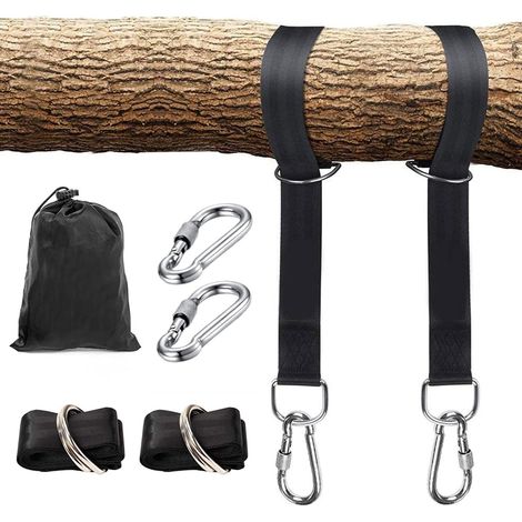 Fixation pour Balançoire Sangles de Hamac avec 2 Mousquetons à Crochet en D et 2 Crochetsde Mousqueton pour Arbres Charge Max 800kg pour Balancoire de Jardin Hamac ou Siège Suspendu (1/5)