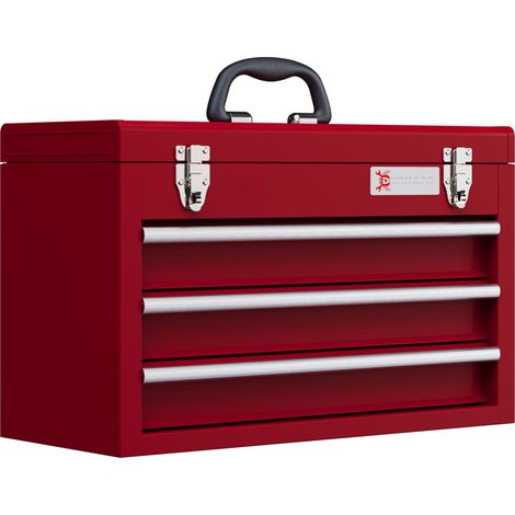 Caja de herramientas vacía de acero roja 51x22x32 cm con 3 cajones, bandeja superior y cierre (1/5)