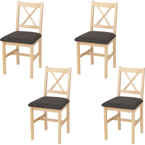[NUNCA USADO] Juego de 4 sillas de comedor HHG-613, silla con respaldo, silla de cocina, silla de madera maciza, tela, estilo rústico, natural, tapizado negro