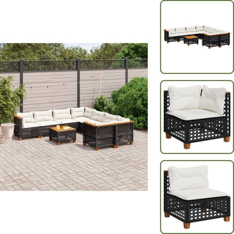 9-tlg. Garten-Sofagarnitur mit Kissen Schwarz Poly Rattan - Gartenmöbel Set - PE-Rattan Möbel - Outdoor Sofa - Esstisch - Lounge Garnitur (1/5)