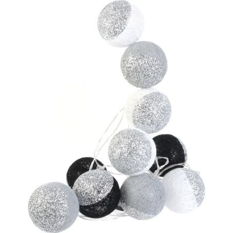 Guirlande Lumineuse à Led "10 Boules" 192cm Noir & Blanc (1/4)