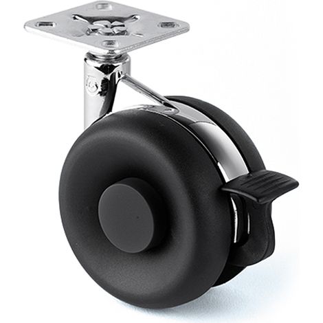 Rueda Plet. Moscu Negra D-75 C.freno - MOSCÚ - Rueda de pletina para muebles con o sin freno (1/4)