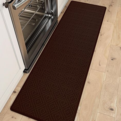 New solid color PVC kitchen mat with diamond pattern, household use, anti-fatigue, waterproof, oil-resistant, thickened mat - Diamond pattern - Brown - 441501.0cm