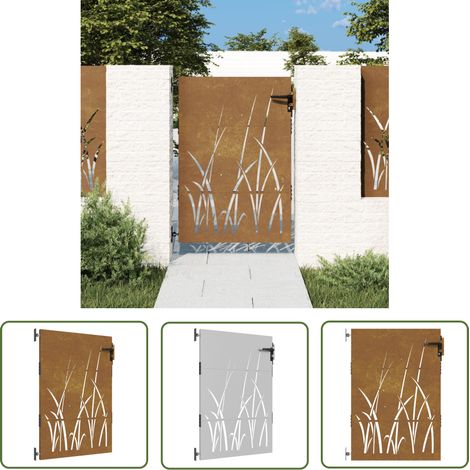 The Living Store Gartentor 85x150 cm Cortenstahl Gras-Design - Cortenstahl Tor - Gartentor - Metalltor - Zaun - Gartenzaun (1/5)