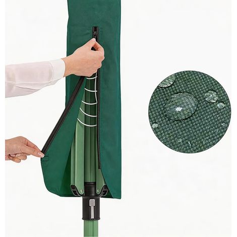 Funda impermeable con cremallera para tendedero, funda para tendedero de patio, funda protectora para secadora rotativa de exterior - 16x16x165 cm, verde (1/5)