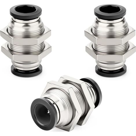 3 Pièces 12mm Raccord Pneumatique Traversée de Cloison Noir (1/5)