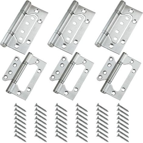 Set di 6 cerniere per porte in acciaio inox - Cerniere da 100 mm con viti - Cerniere pieghevoli per porte e armadi in legno - Colore argento