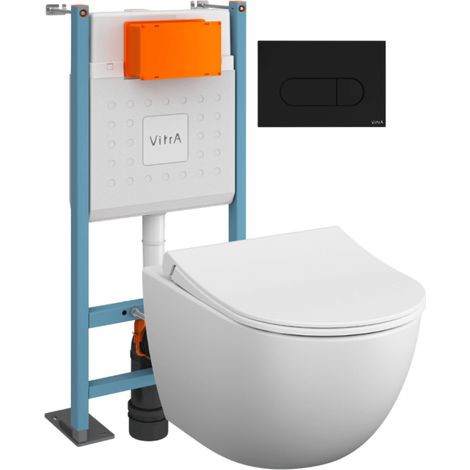 Pack inodoro suspendido VITRA Sento blanco mate + Estructura de pie V-Fix Core + Placa Round negra mate (1/5)