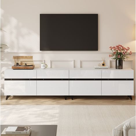 Meuble tv rangement blanc 180 cm 4 portes design OKMYHOME (1/5)