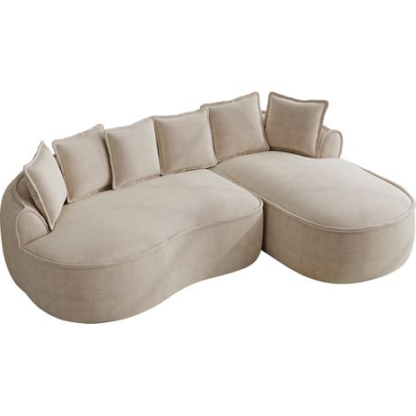 Canapé modulaire en L sans armature, confortable canapé nuage en chenille à assise profonde, méridienne moderne extra large, avec coussins, idéal pour le salon, marron clair (1/5)
