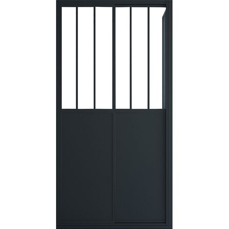 Paroi de douche avec porte coulissante noir mat style industriel - 100 x 80 x 195 cm - URBANIK