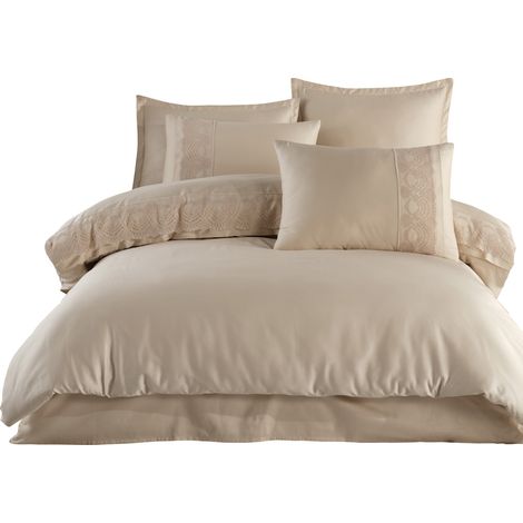 Baumwollbettwäsche 220x200 cm, Satin mit Guipure-Spitze, beige (1/5)