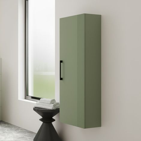 Nuie Deco Wall Hung 1-Door Tall Unit 400mm Wide - Satin Green