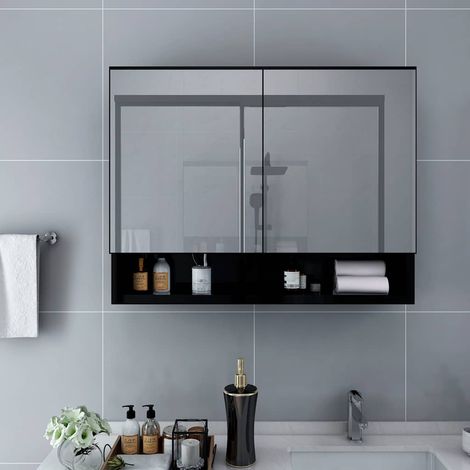 vidaXL Armario de baño con espejo negro 80x15x60 cm (1/5)