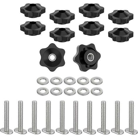 Set mit 10 T-Schienen-Schraubknöpfen, T-Schienen-Zubehör inklusive T-Nut-Schrauben mit Unterlegscheiben und Sternknöpfen für Holzbearbeitungsvorrichtungen (1/5)