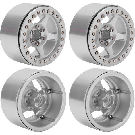 Satz mit 4 leichten Fünf-Speichen-Beadlock-Felgen aus Aluminiumlegierung für Axial SCX10 90046 Micro-Crawler (silbernes RC-Auto). (1/5)
