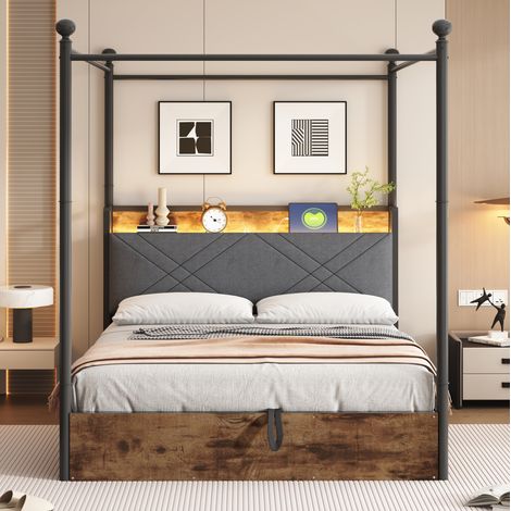 lit adulte lit coffre 140x190 LED USB métal noir OKMYHOME (1/5)