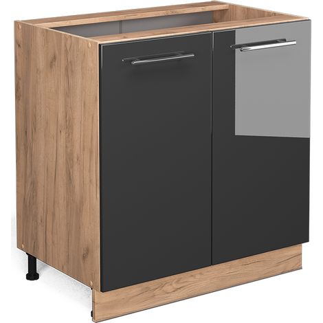 Meuble bas de cuisine Fame-Line, Anthracite Haute brillance, 80cm avec étagère, sans PT, Vicco
