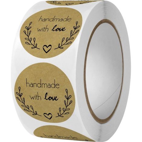 500 pegatinas hechas a mano con amor en cinta adhesiva de 25 mm de diámetro. Etiquetas decorativas autoadhesivas NNK11