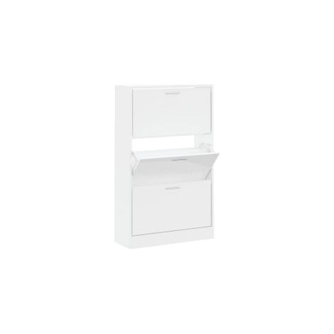 Armoire à chaussures en bois Puerto L63xH103xP24 – 3 portes rabattables-Blanc brillant (1/5)